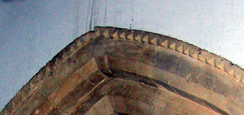Detail of nailhead work on the west tower arch March 2011